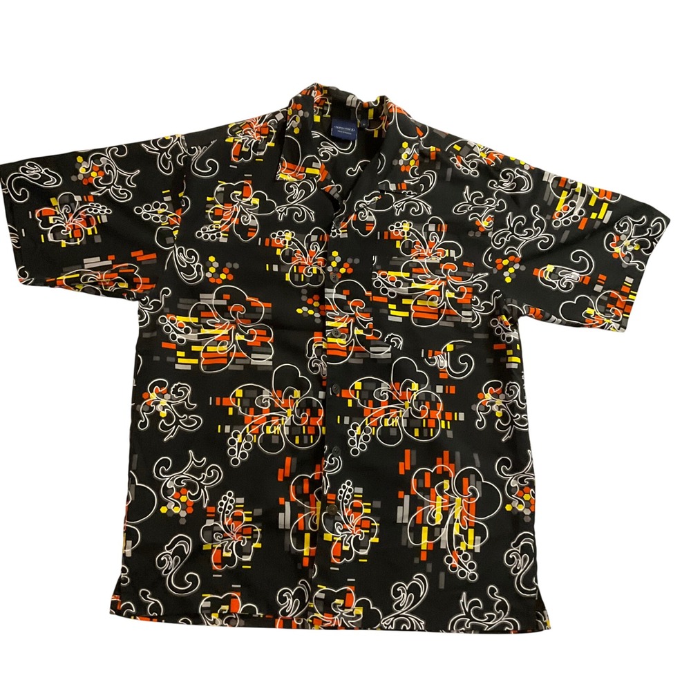 Sideout Medium Black Retro Hawaiian Shirt Short Sleeve Menswear‎ Button Down
